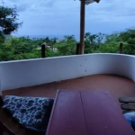 You can see the surrounding nature and the sea